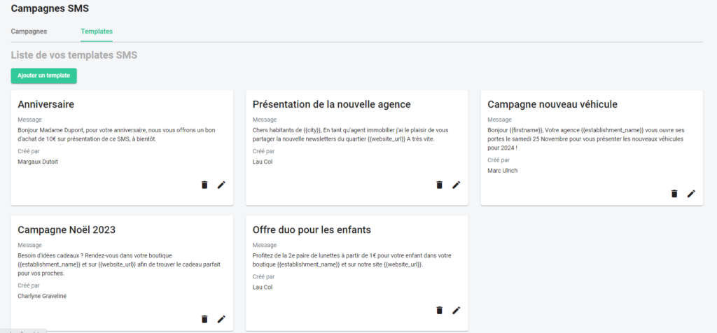 Template campagnes SMS