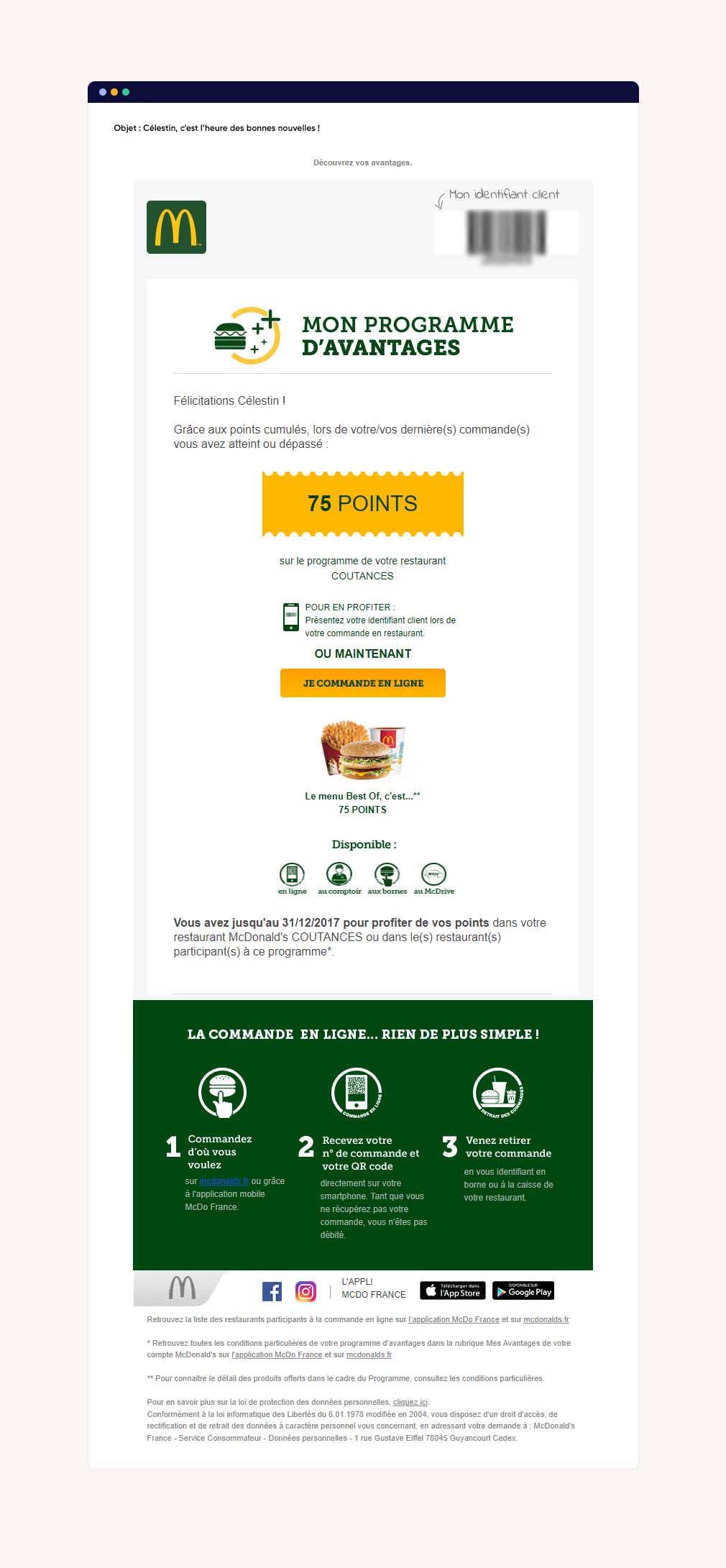 Exemple d'email marketing McDonald's