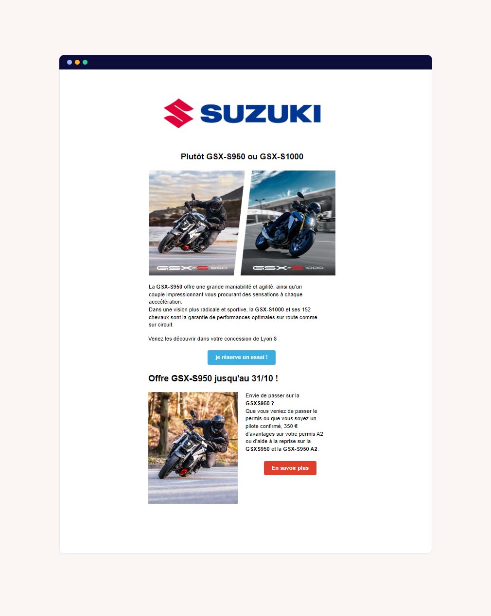 Exemple de campagne email marketing Suzuki