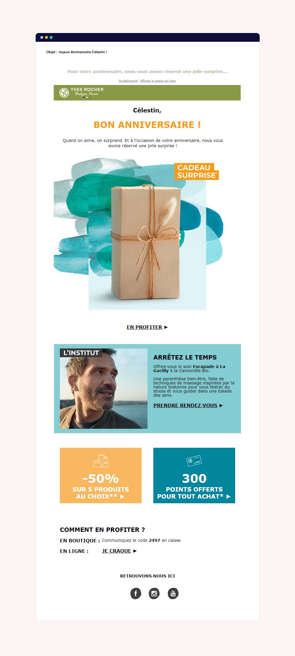 Exemple d'email marketing Yves Rocher