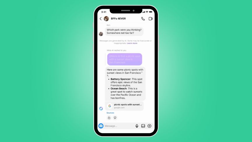 Meta AI du nouveau - groupe chat recommandation de lieu