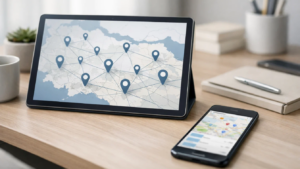 Représentation d’un réseau de franchise avec plusieurs établissements locaux