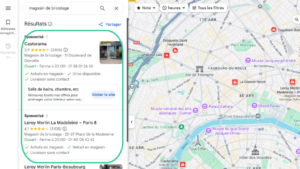 Exemple d’annonce Google Ads affichée dans des résultats de recherche locale
