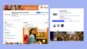 Pages locales Babychou Services et Guy Hoquet optimisées pour la visibilité locale sur les réseaux sociaux