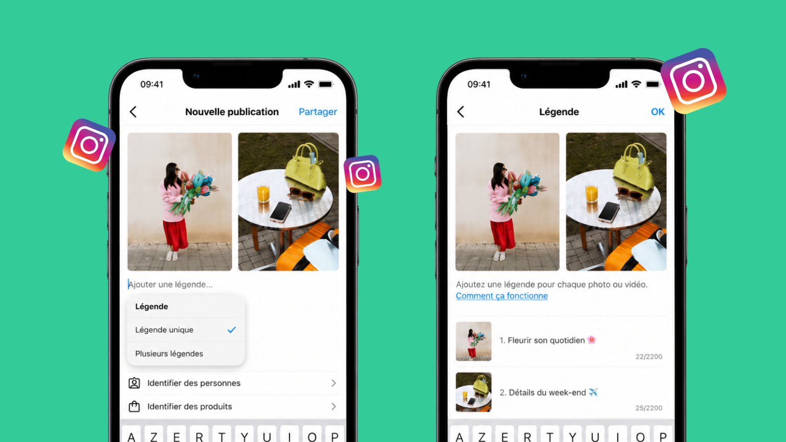 Fonctionnalité Instagram permettant d’ajouter une légende différente à chaque slide d’un carrousel