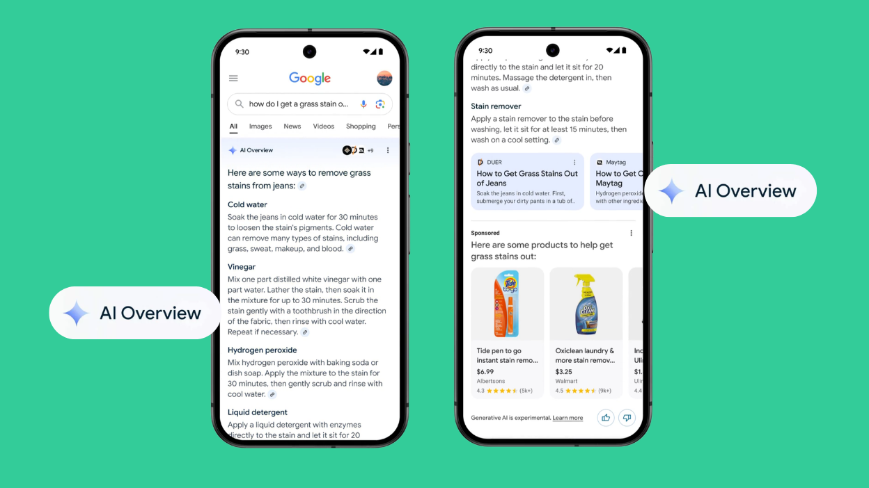 Exemple de publicité affichée dans les AI Overviews de Google