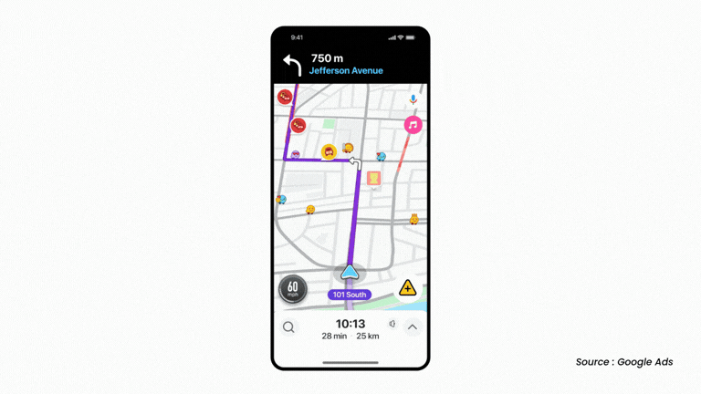 the-go.gif Annonce Waze Ads intégrée aux campagnes Performance Max On The Go pour générer du trafic en point de vente