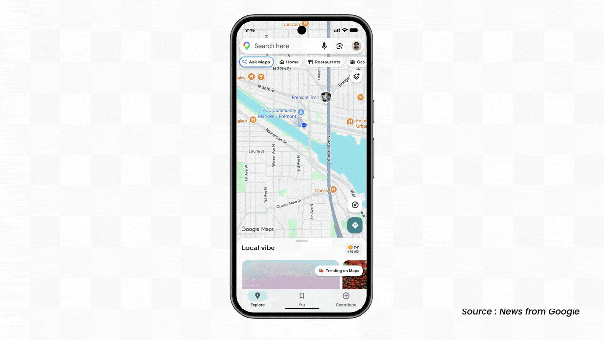 Exemple d’utilisation d’Ask Maps pour rechercher un établissement et accéder à une réservation dans Google Maps