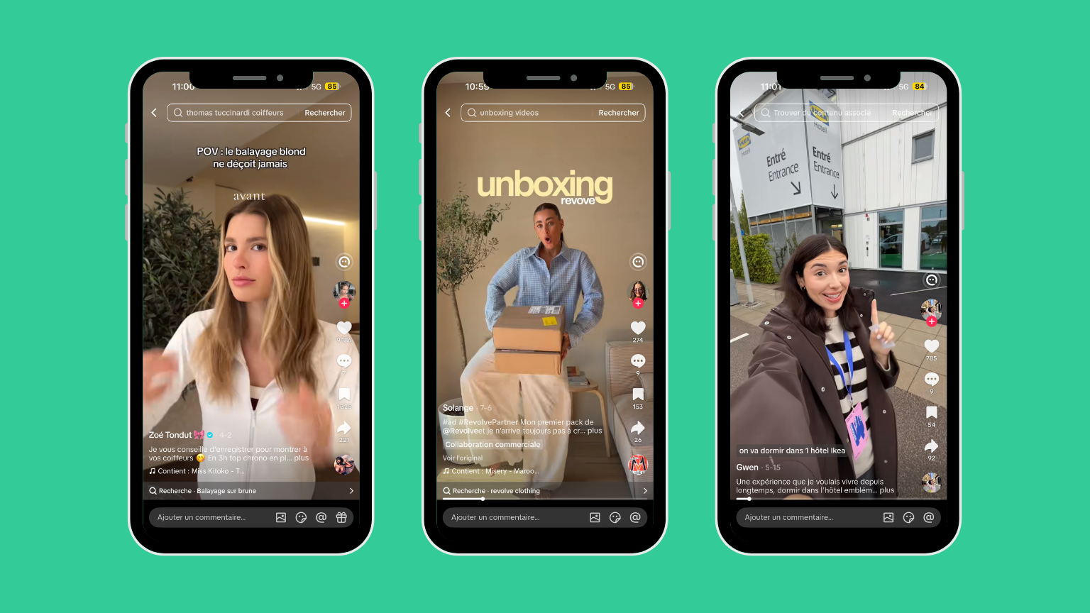 Exemples de vidéos UGC publiées sur TikTok autour de différentes marques